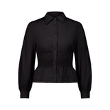 long sleeve shirred shirt - black
