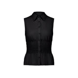 sleeveless shirred shirt - black