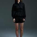 long sleeve shirred shirt - black