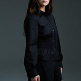 long sleeve shirred shirt - black