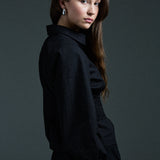 long sleeve shirred shirt - black