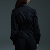 long sleeve shirred shirt - black