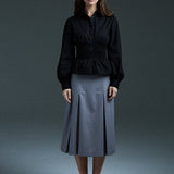 long sleeve shirred shirt - black
