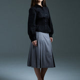 long sleeve shirred shirt - black