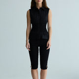 sleeveless shirred shirt - black
