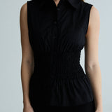 sleeveless shirred shirt - black