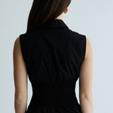 sleeveless shirred shirt - black