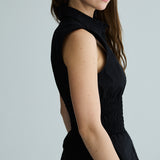 sleeveless shirred shirt - black