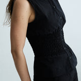sleeveless shirred shirt - black
