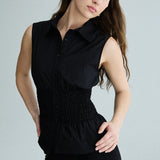 sleeveless shirred shirt - black