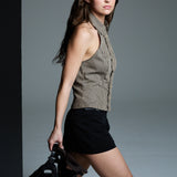ruffle halter shirt - plaid