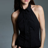 Ruffle Halter Shirt | Black