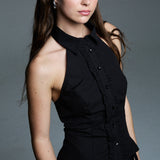 Ruffle Halter Shirt | Black