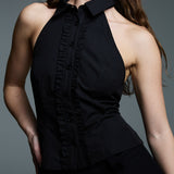 Ruffle Halter Shirt | Black