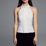 Ruffle Halter Shirt | White