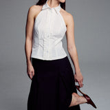 Ruffle Halter Shirt | White