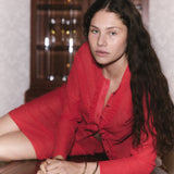 Sheer Ruffle Long Sleeve | Red