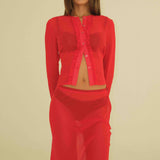 Sheer Midi Skirt | Red