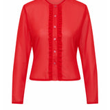 Sheer Ruffle Long Sleeve | Red