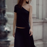 Asymmetric Bamboo Skirt | Black