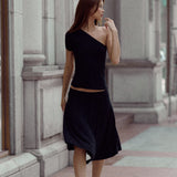 Asymmetric Bamboo Skirt | Black