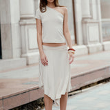 Asymmetric Bamboo Skirt | Sand