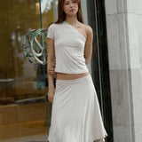 Asymmetric Bamboo Skirt | Sand