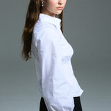 long sleeve shirred shirt - white