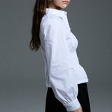 long sleeve shirred shirt - white