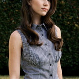 Gingham Sleeveless Shirt | Noir