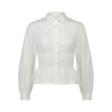 long sleeve shirred shirt - white