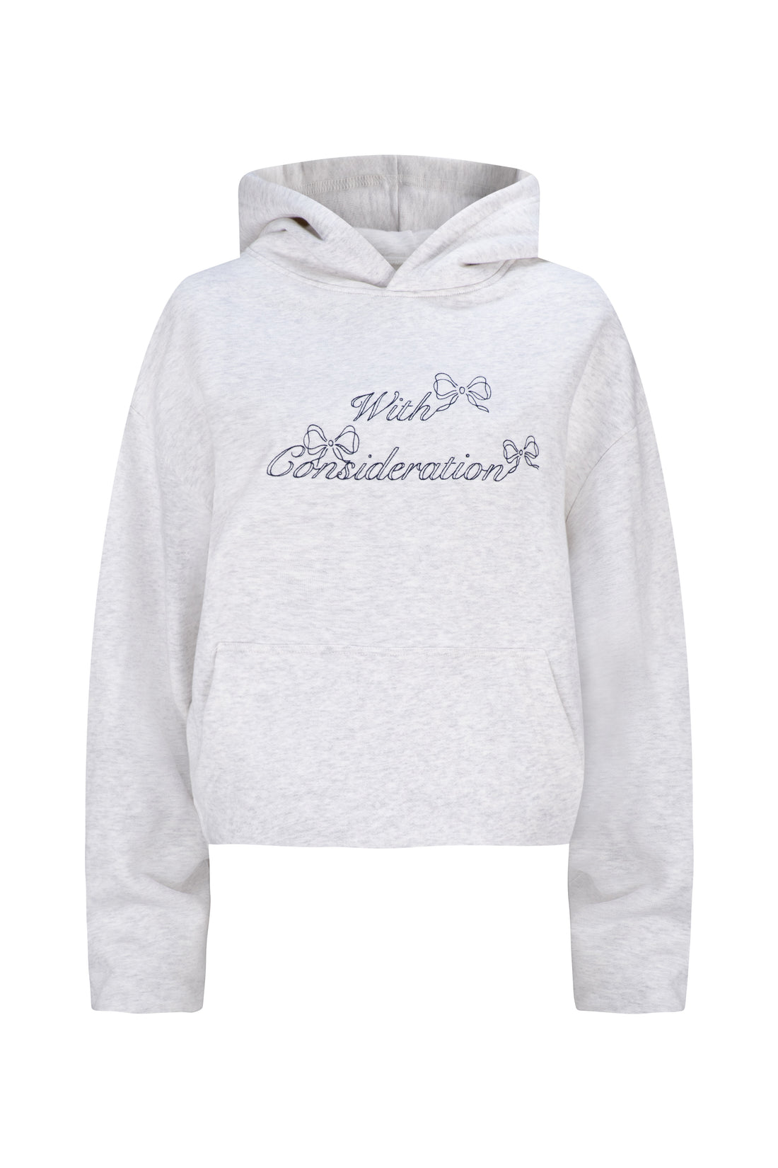 Embroidered Bow Hoodie | Light Grey