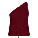 One Shoulder Backless Top | Burgundy