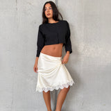 Lace Trim Slip Skirt | Ivory
