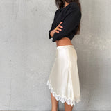 Lace Trim Slip Skirt | Ivory