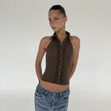 Ruffle Halter Shirt | Chocolate