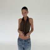 Ruffle Halter Shirt | Chocolate