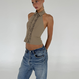 Ruffle Halter Shirt | Khaki