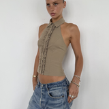 Ruffle Halter Shirt | Khaki