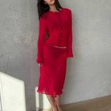 Sheer Midi Skirt | Red