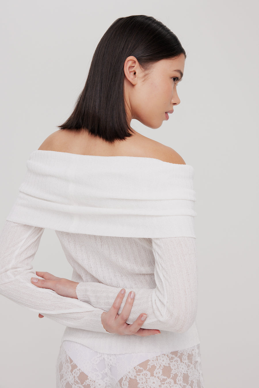 Off Shoulder Knit Top | White